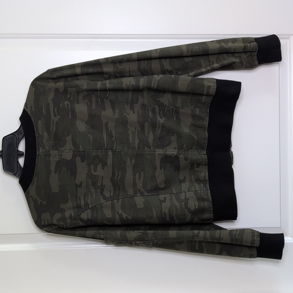 Anthropology Sanctuary Camo Bomber Jacket Zipper Pockets Black Trim Women's M - Picture 11 of 14